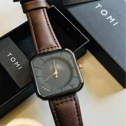 TOMI T-093 Square Dial Strap Watch